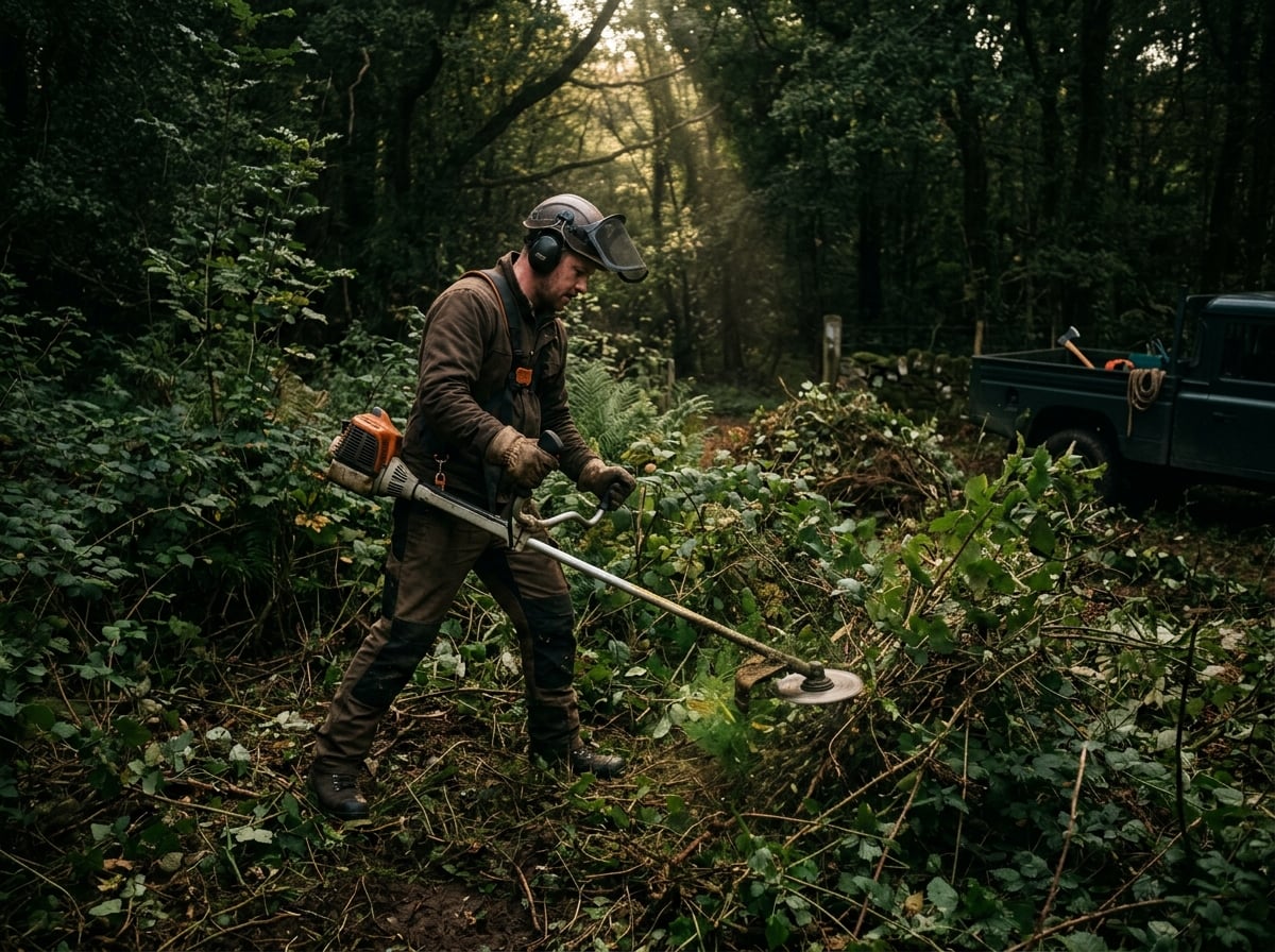 Overgrown field with thick brush needing professional clearing