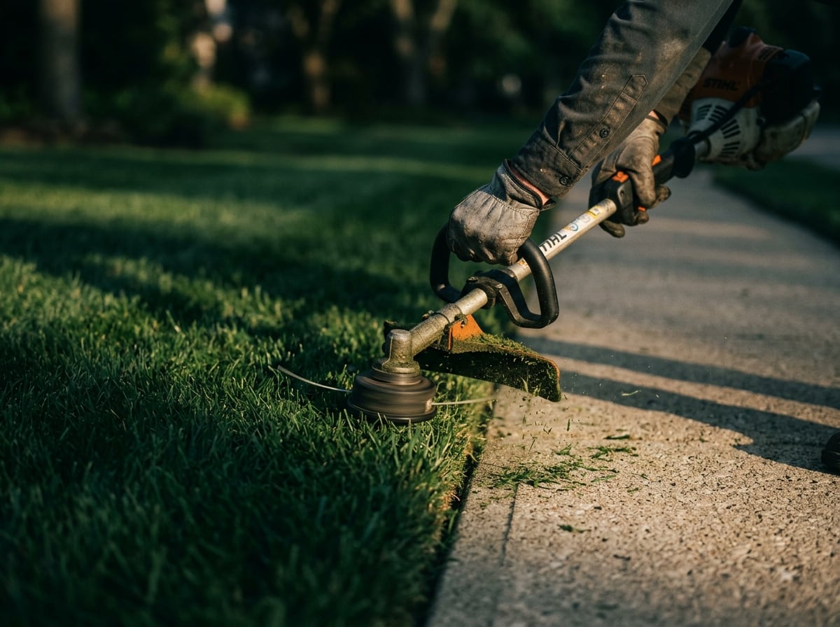 Precision edge trimming along a walkway showing detail work