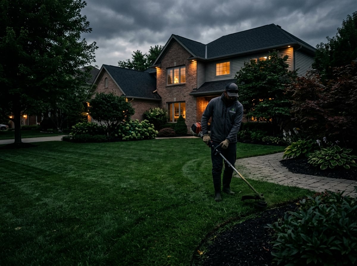 Well-maintained residential yard after professional weed wacking